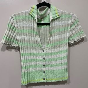 Free People Stripe Polo Sweater Top